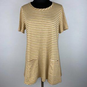 LOGO Lori Goldstein US S Cotton Slub Stripe Swing Short Sleeve Tunic Top Pockets